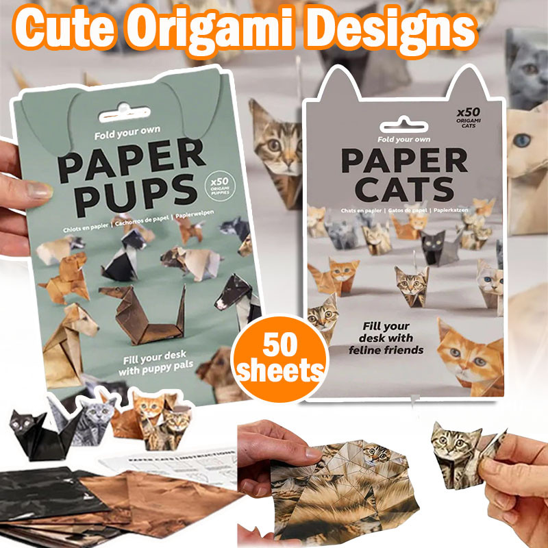 Kit Origami Chats Papier Kit Origami Chats En Papier - 50 Feuilles DIY, Animaux 3D à Plier, Activité Calme Pour Adultes Et Enfants Feuilles Pré-découpées Animaux 3D