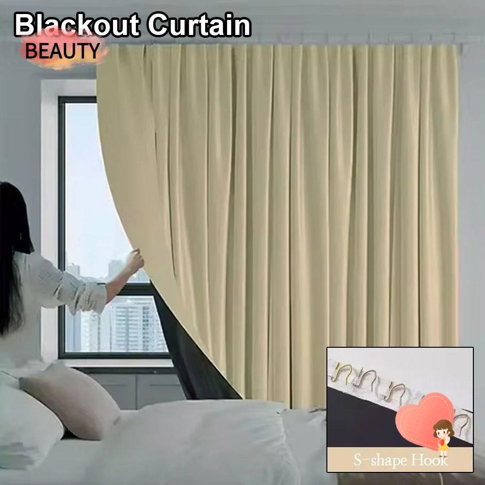 BEAUTY 1Pcs Blackout Curtain, Beige Polyester Fabric Window Door ...
