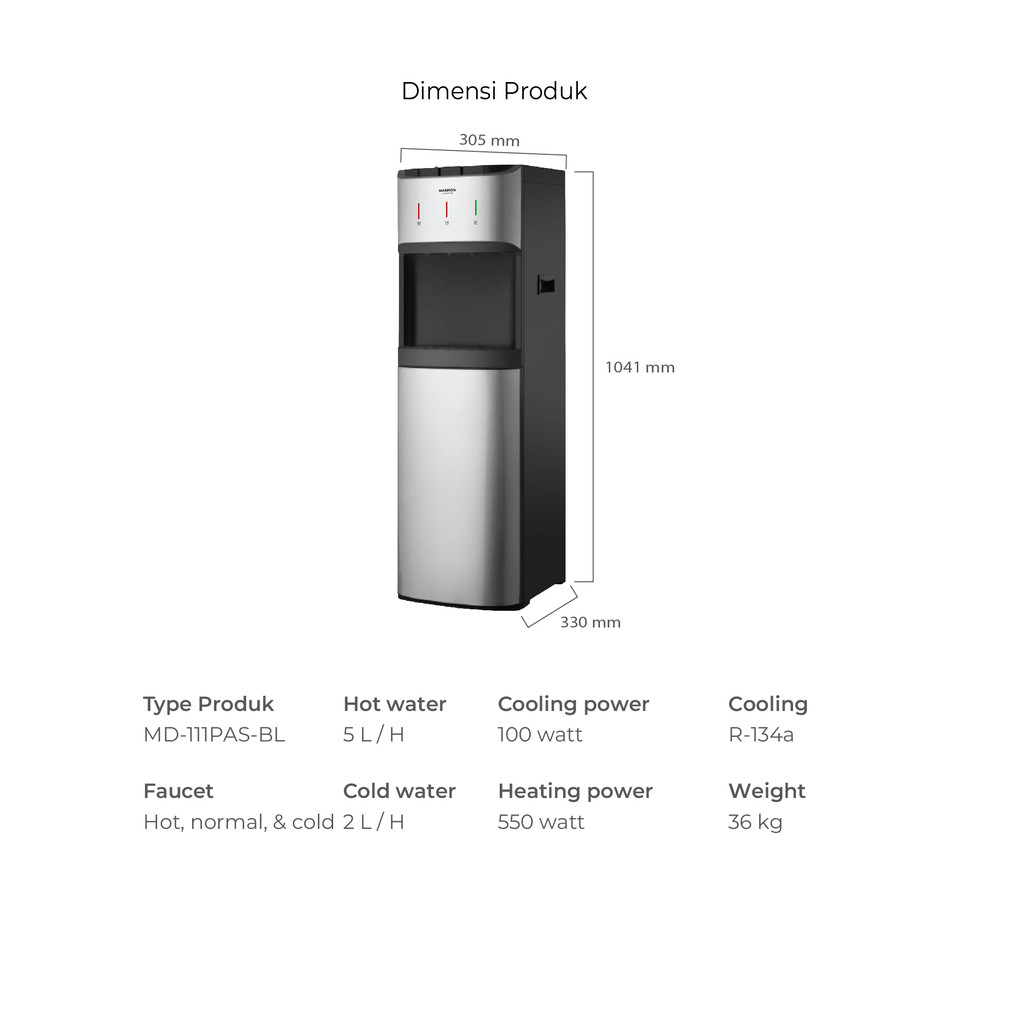 Maspion Standing Dispenser Bottom Loading Hot Cold & Normal MD-111 PAS BL - Gambar 3