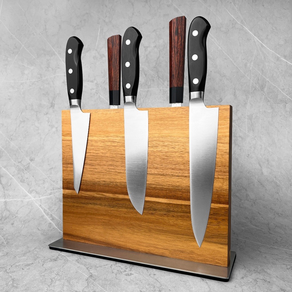 (Local) Double Sided Acacia Magnetic Knife Block Holder Rack Storage ...