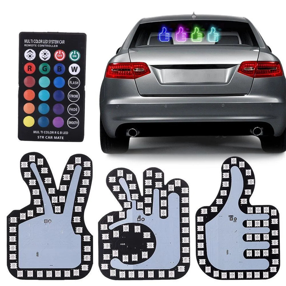 LED Car Finger Light with Remote Road Rage Signs Middle Gesture Sticker ...