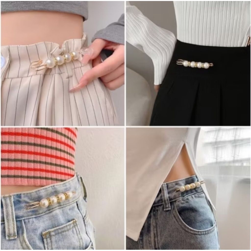 1PCS Peniti Motif Mutiara Celana Jeans Pengecil Lingkar Pinggang Bross Tuspin Pengait Hijab A040 - Gambar 4