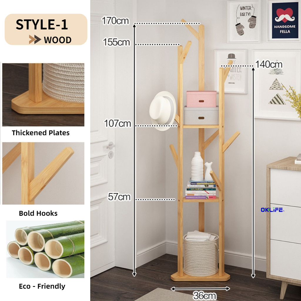 Solid Wood Freestanding Clothes Stand Bedroom Garment Rack Moisture Proof For HDB Condo Home Storage view 11