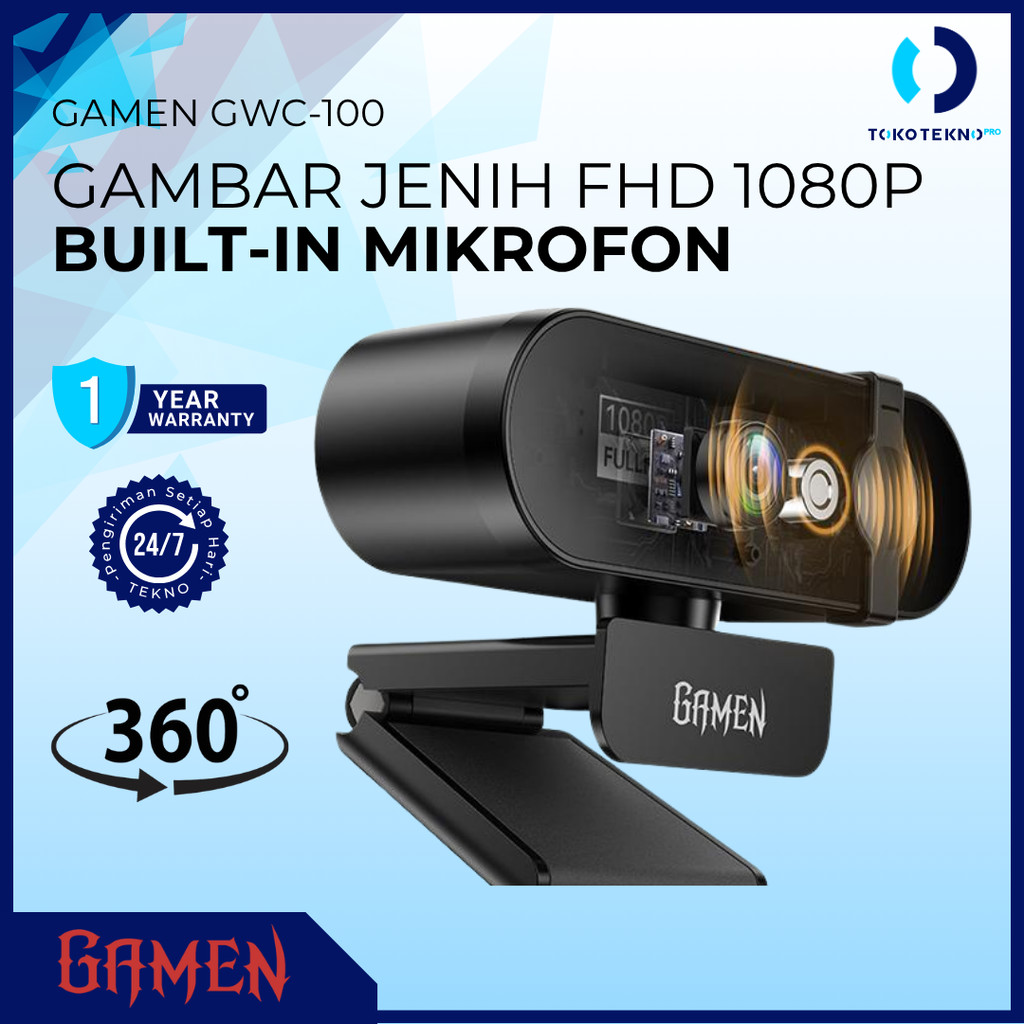 GAMEN GWC100 / GWC-100 Webcam FHD 1080P Plug & Play Rotasi 360 Derajat
