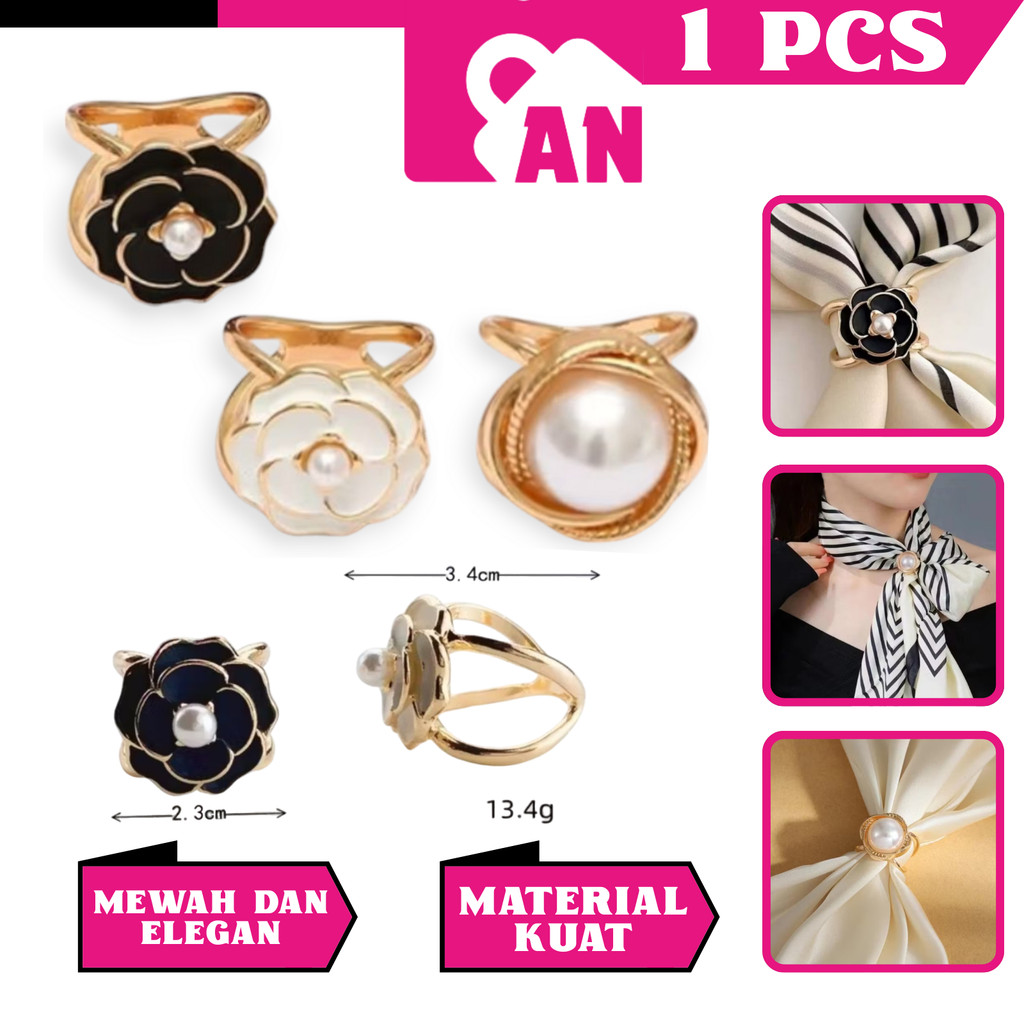 1PCS Ring Bros Cincin Hijab Syal Motif Bunga Aksesoris Bross Pin Kolong Kerudung Jilbab A163