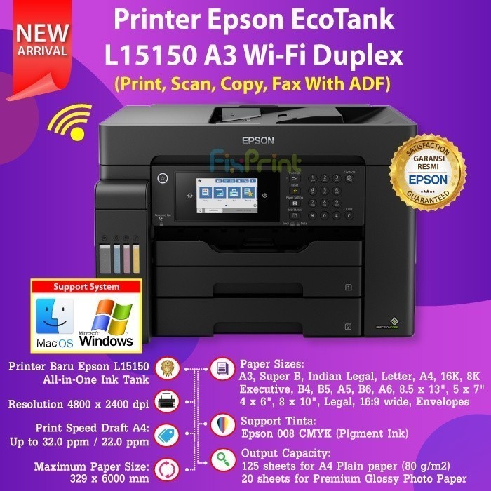 Printer Epson L15150 A3+ Multifungsi Wi-Fi Duplex ADF Original Resmi - Gambar 2