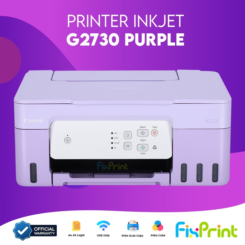 FixPrint Printer Canon PIXMA G2730 Black Purple AIO Print Scan Copy G1730 G1010 Ink Tank A4 Garansi Resmi