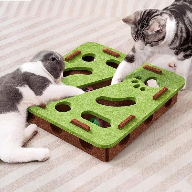 Cat Enrichment Toy Interactive Grind Claw Rest Play 3 in 1 Boredom Relief Whack A Mole Cat Toy with Cat Scratching Pillow Cat Puzzle Interactive Toy ( 5 Holes