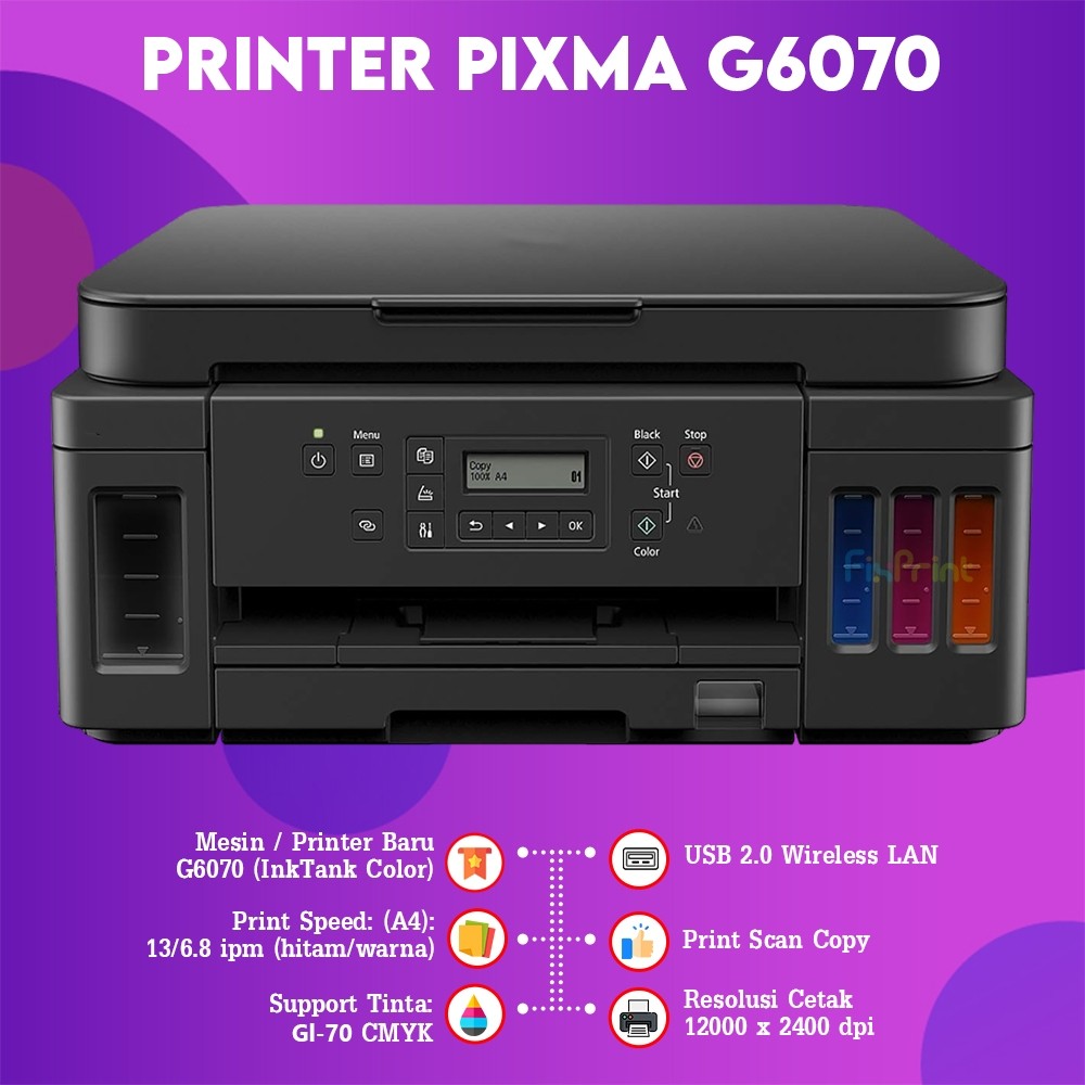 FixPrint Printer Canon All In One G6070 InkTank Print Scan Copy Wireless Duplex LAN Garansi Resmi / Canon MegaTank PIXMA G4780 AIO ADF Duplex
