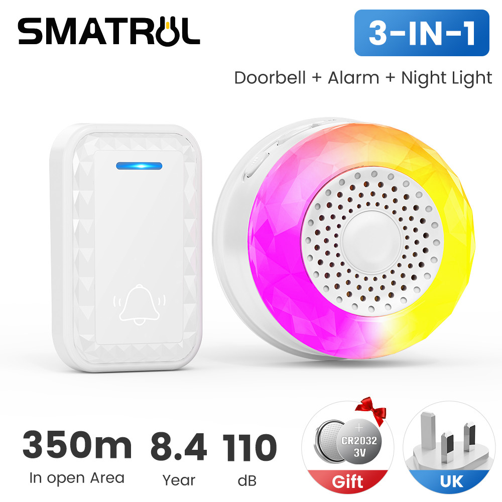 SMATRUL Wireless Doorbells Door Bell Ring 62 Chimes 110db Battery Door ...