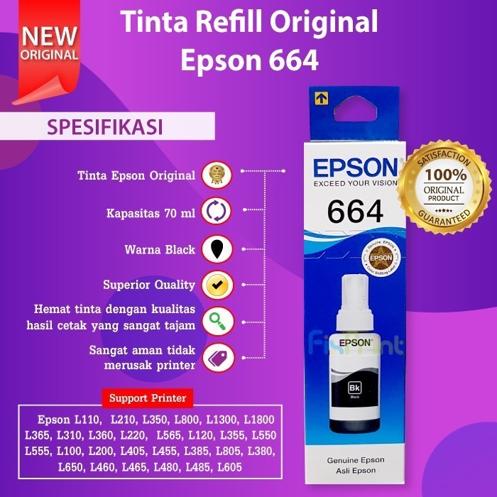 FixPrint PAKET CMYK TINTA 664 T664 EPSON BLACK CYAN MAGENTA YELLOW L121 L120 - Gambar 2