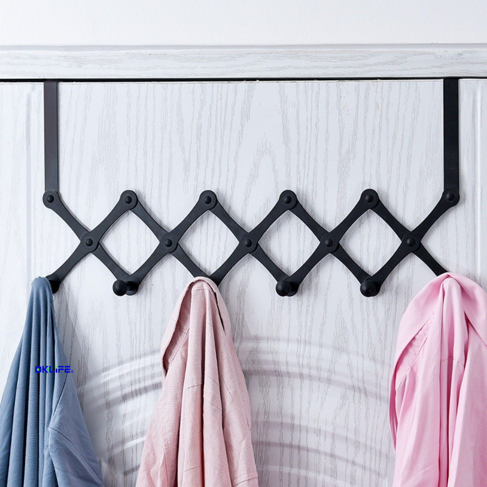 Warranty Silver 6 Hooks Stainless Steel Retractable Door Back Row Hook Punch Free Anti Rust Hanging Organizer view 5