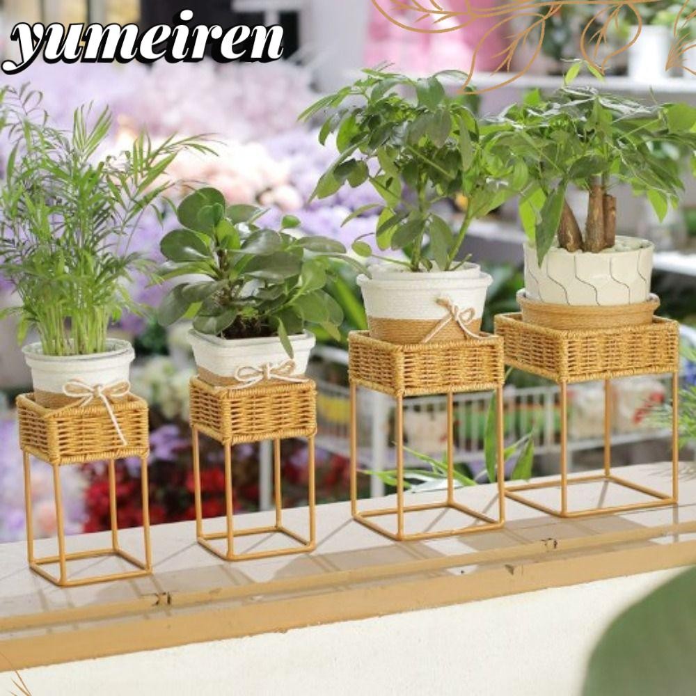 YUMEIREN Imitation Rattan Flower Pot Rack, with Flowerpot 3 Sizes ...