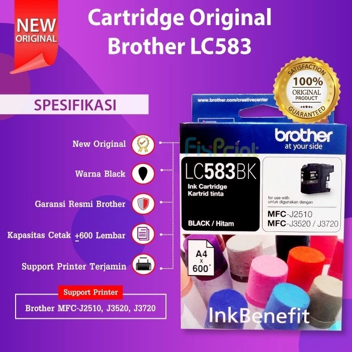 FixPrint Original Brother LC583BK LC583 Black C/M/Y Ink Benefit Cartridge Tinta Printer J2510 J3520 J3720 Balck Color Cyan Magenta Yellow Hitam Merah Biru Kuning - Gambar 2