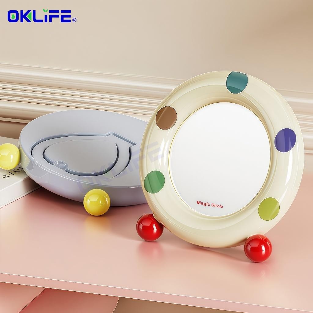 Vanity Mirror Adjustable Bracket Dopamine Cosmetic Mirror Round Vertical Desktop Makeup Mirror view 5