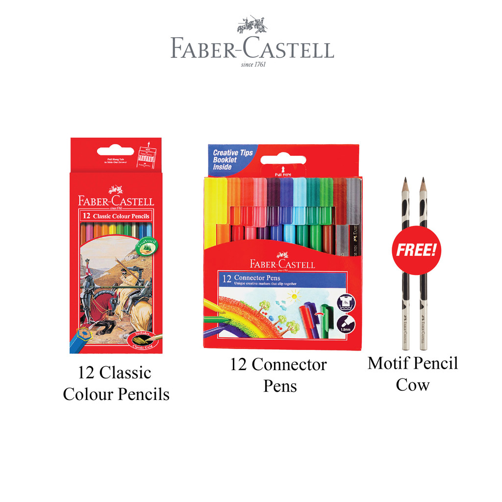Faber-Castell Paket Pensil Spidol Warna set 12 Free 2 pc Pensil