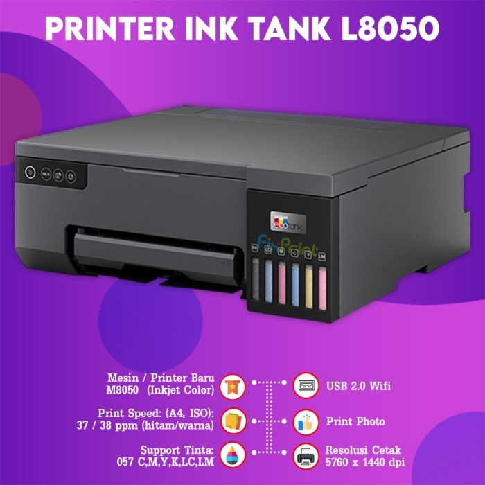 FixPrint Printer Epson L8050 / Wi-Fi Photo / Ink Tank / Print Only Ganti L805 / L4360 A4 Wi-Fi Duplex All-in-One Ink Tank Wireless - Gambar 2