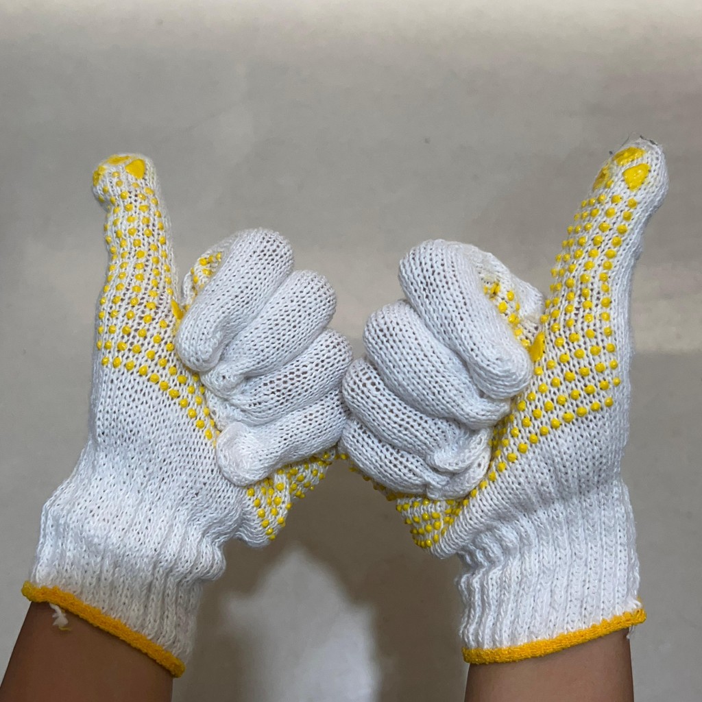 SARUNG TANGAN RAJUT PUTIH DOTTING KUNING (1DZ) YUKINAWA / SARUNG TANGAN PELINDUNG BINTIK KUNING - Gambar 4