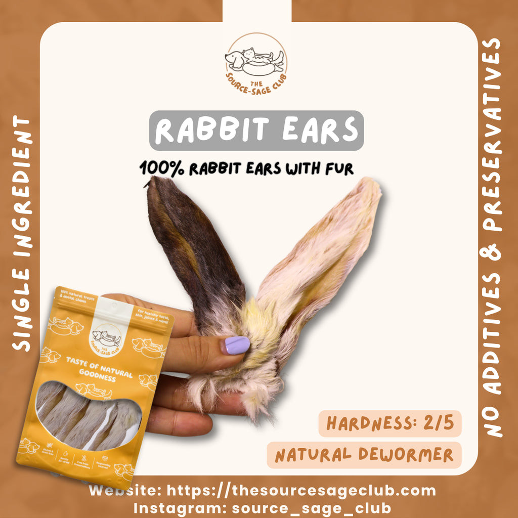 Air Dried Rabbit Ears With Fur Natural Dewormer for Dogs (single ...
