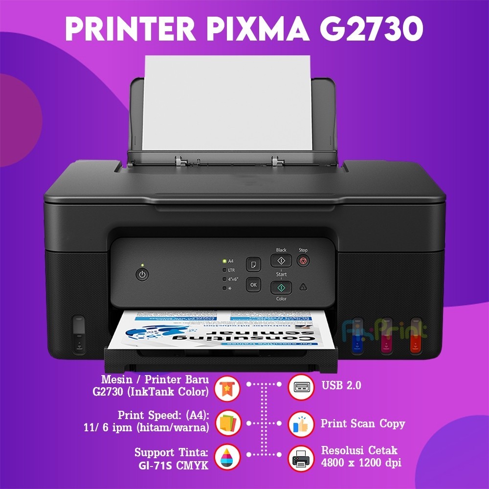 FixPrint Printer InkTank Pixma Canon G2730 Black Purple / G2010 / G2770 / E470 Print Scan Copy AIO Multifunctions A4 Ink Tank G2010 G2770 G2730 All In One Multifungsi Bergaransi New - Gambar 4
