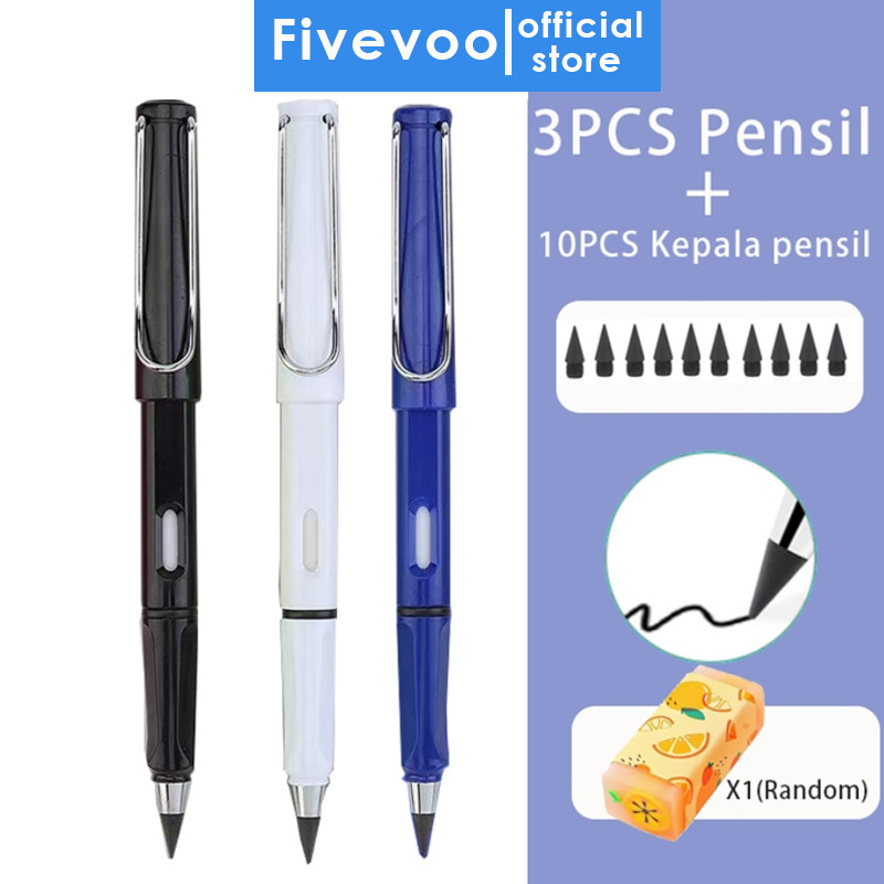 FIVEVOO Pensil Eternal Combo Set 3/8 pcs /Penghapus/ Pensil Tanpa Batas/ Pensil Tanpa Rautan Untuk Sekolah
