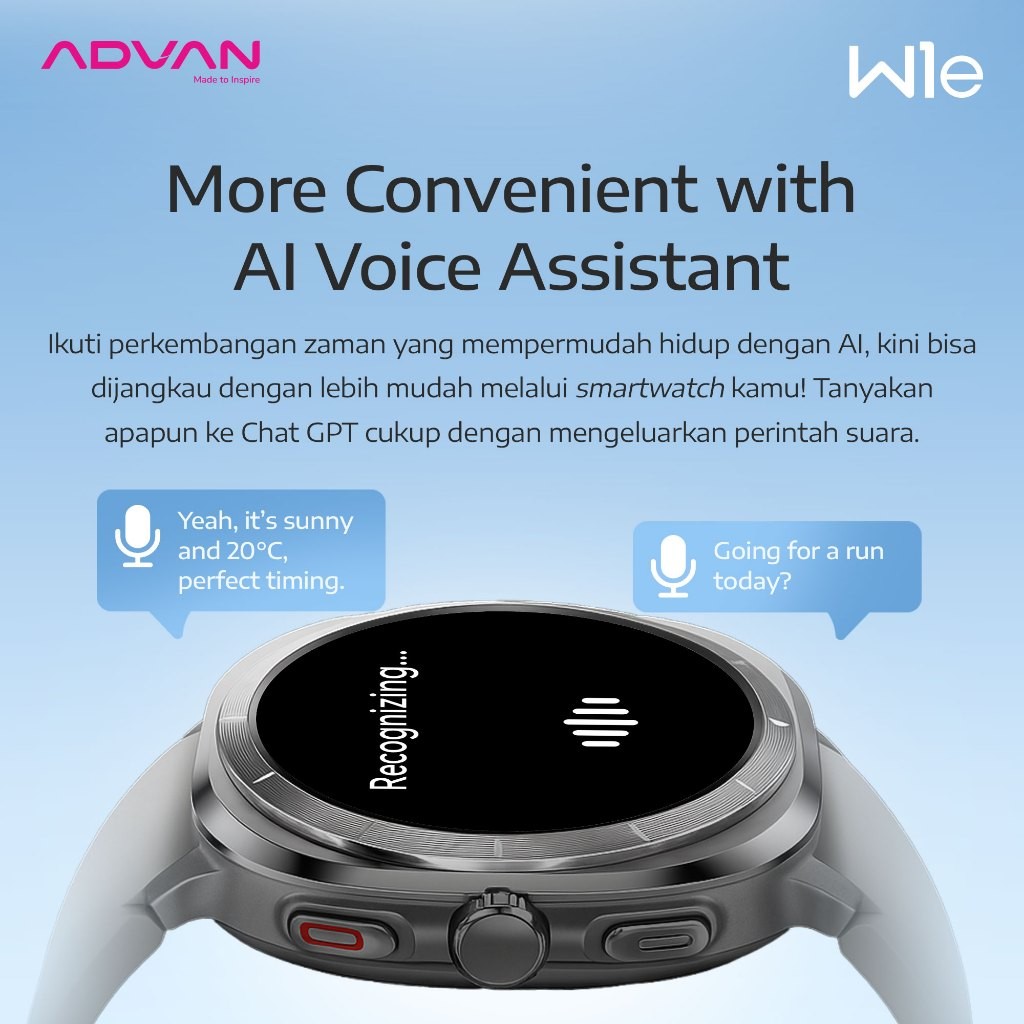 ADVAN Smartwatch W1e / AMOLED Display 1.32 Inch / 30 Days Standby Time / 11mm Slim Design / Full Metal Body / 100 Plus Sport Mode / AI Voice / Bluetooth Call / Waterproof IP68 / Garansi Resmi 1 Tahun - Gambar 4