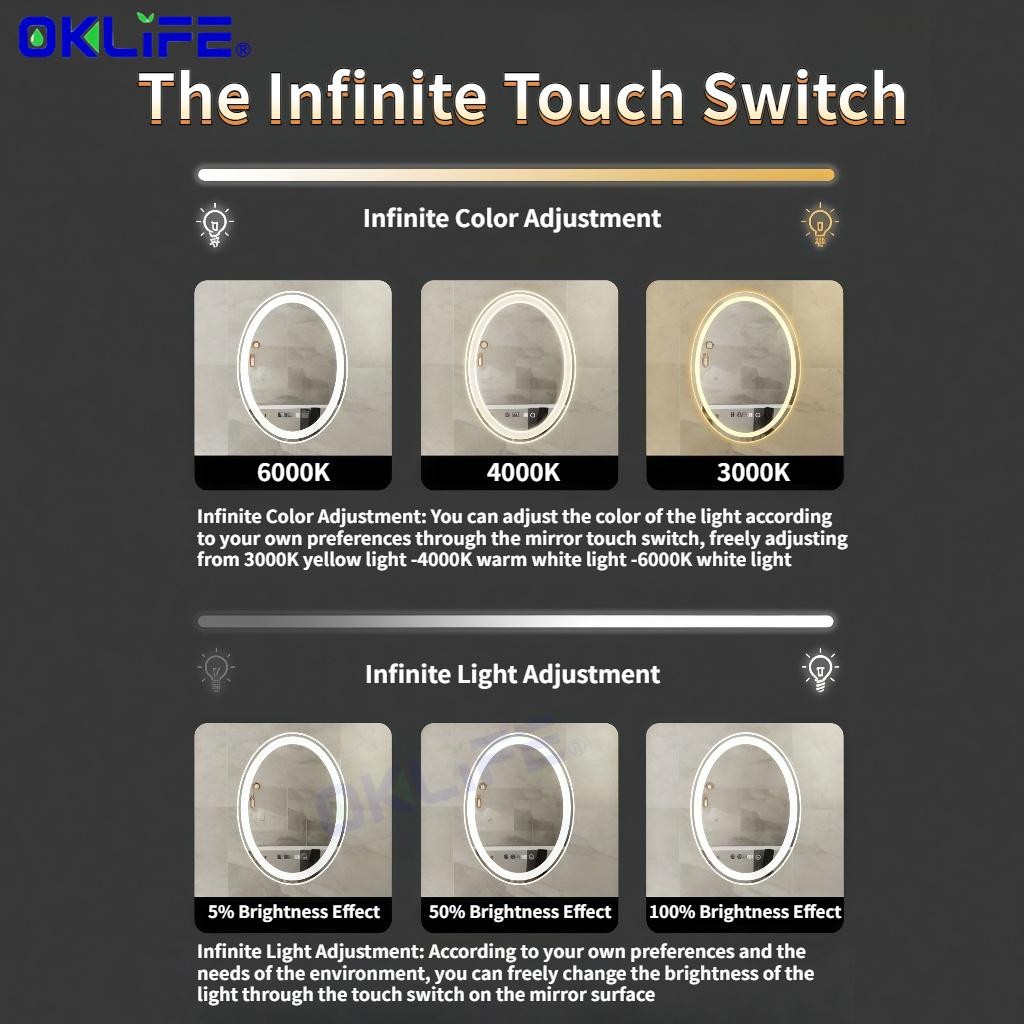 Wall-mounted LED mirror with light sensor smart bathroom mirror anti-fog lighted makeup mirror view 9