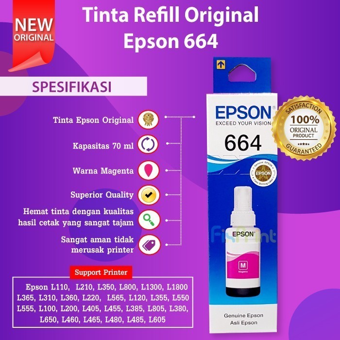 FixPrint PAKET CMYK TINTA 664 T664 EPSON BLACK CYAN MAGENTA YELLOW L121 L120 - Gambar 4