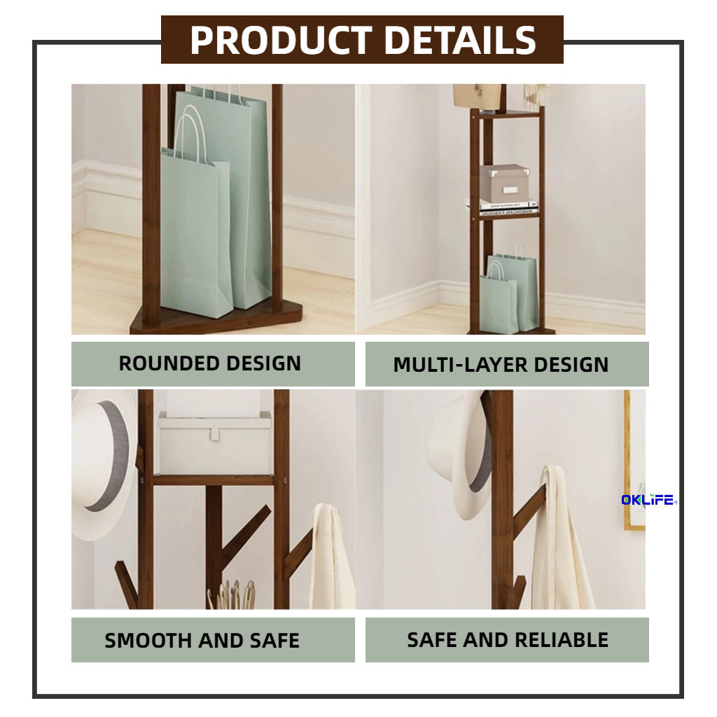 Solid Wood Freestanding Clothes Stand Bedroom Garment Rack Moisture Proof For HDB Condo Home Storage view 3
