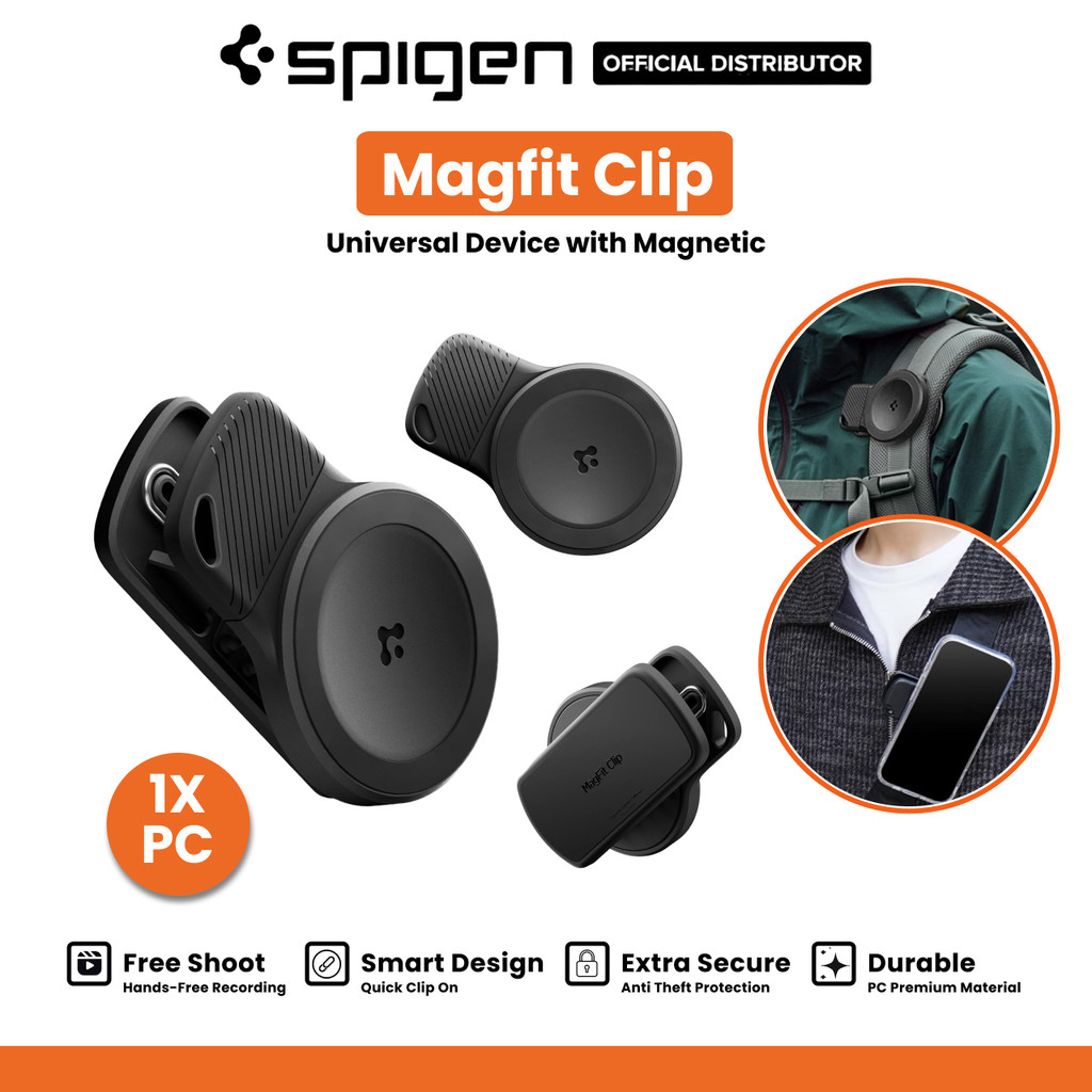 Phone Holder Magnetic Clip Spigen Strong Vlog Record MagFit Clamp for iPhone Samsung with Phone Tether Anti Theft Protection Backpack