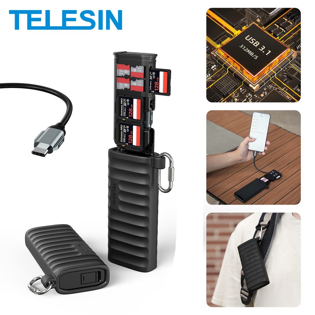 TELESIN Micro SD Card Reader Storage Box High Speed Data Transmission ...