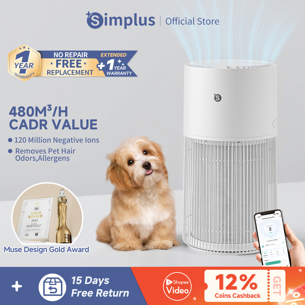 [MUSE AWARD] Simplus Pet Air Purifier | 480m³/h CADR | 120 Million ...