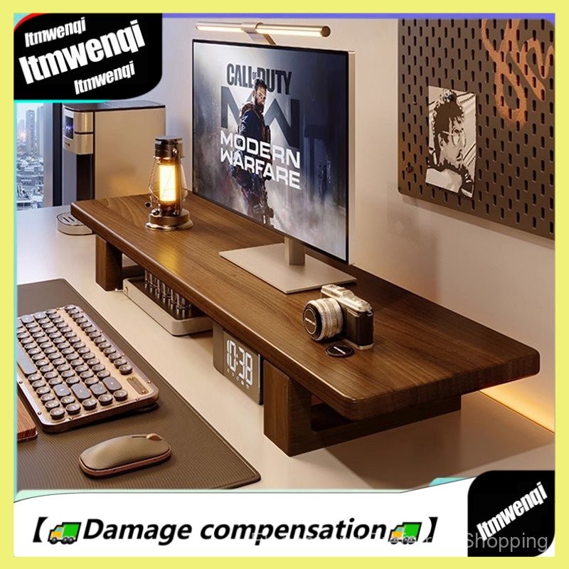Desktop Computer Monitor Riser Rubber Wood Desk Organizer Computer Desk ...