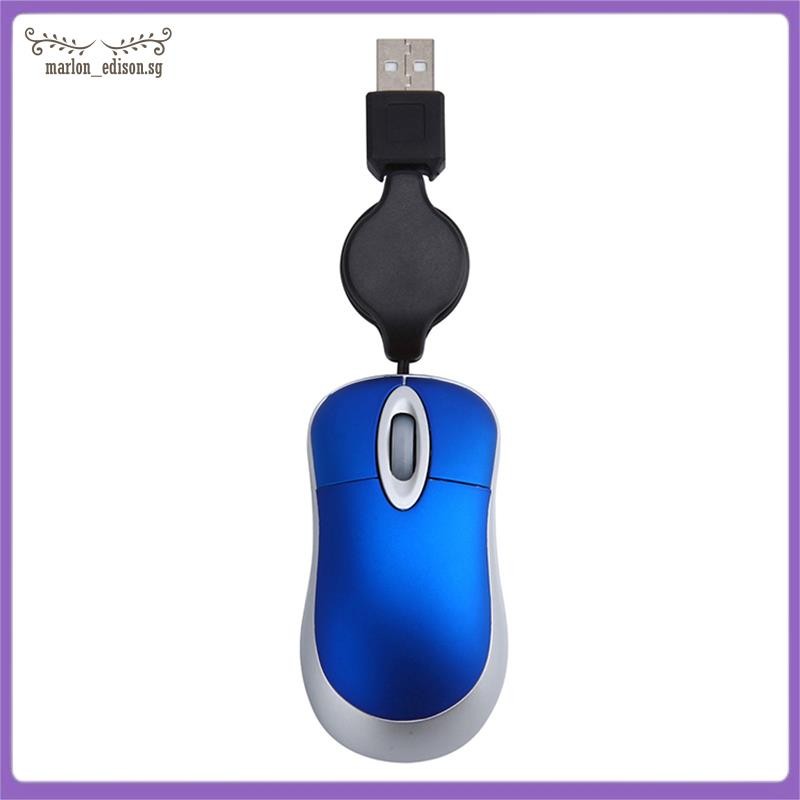 [marlon_edison.] Mini USB Wired Mouse Retractable Cable Tiny Small ...