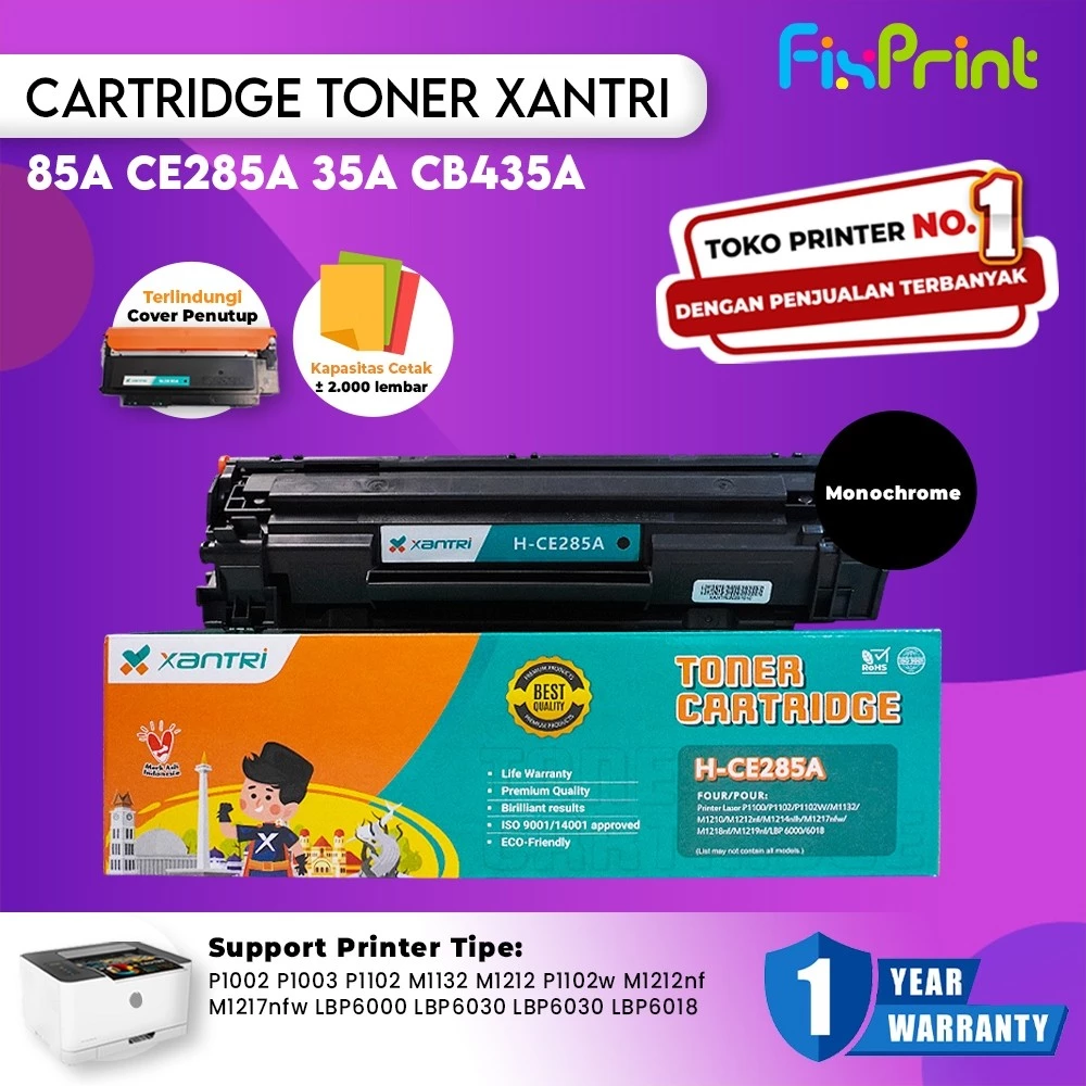 FixPrint Toner Cartridge Xantri Printer 1102 P1102 P1102w 85A CE285A 35A Serbuk 85A Premium Grade Xantri