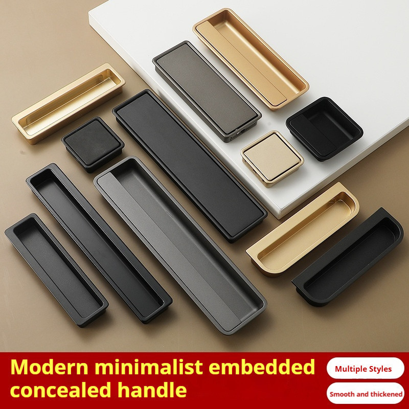 Modern Minimalist Recessed Wardrobe Door Handle Black Hidden Drawer ...
