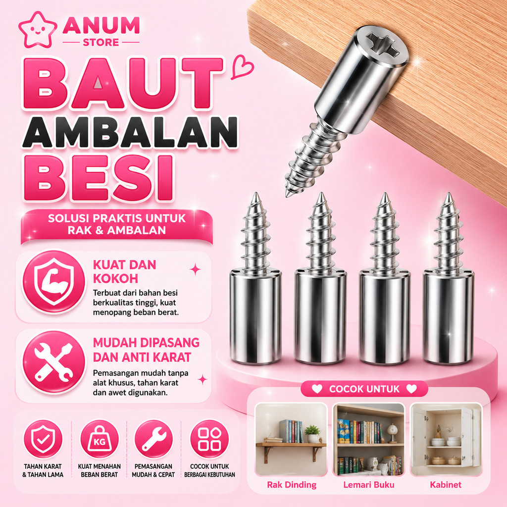 1PCS Baut Ambalan Besi Bulat Paku Sekrup Partisi Penahan Kabinet Skrup Penyangga Triplek Kayu A199