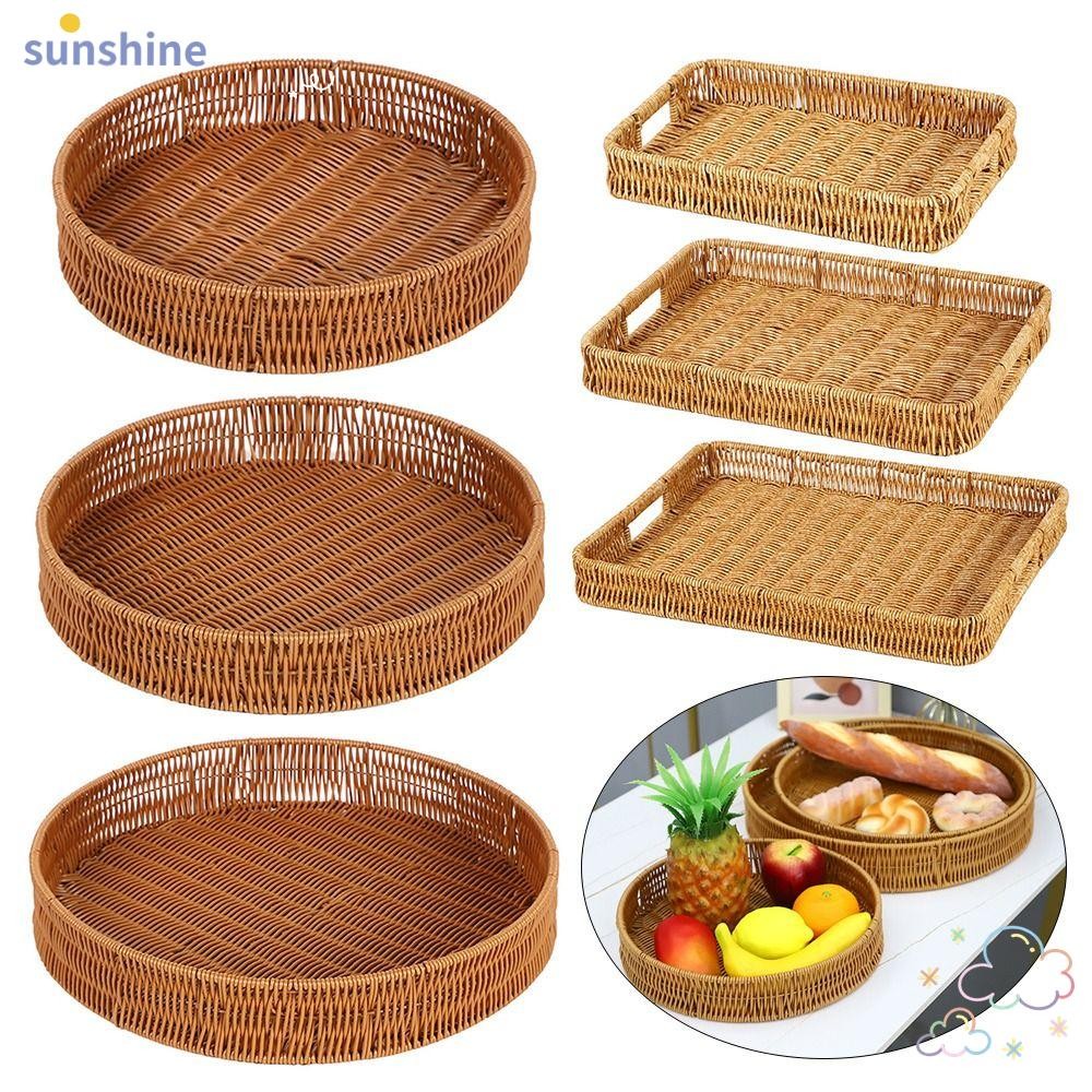 SSUNSHINE 1Pcs Handwoven Rattan Basket, Imitation Wicker Rattan Round ...