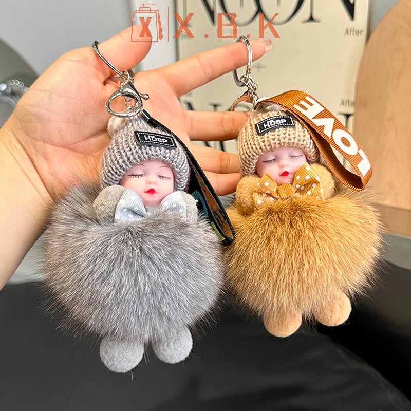 Glowingbubbles Sleeping Baby Keychain Cute Fluffy Plush Doll Keychains ...