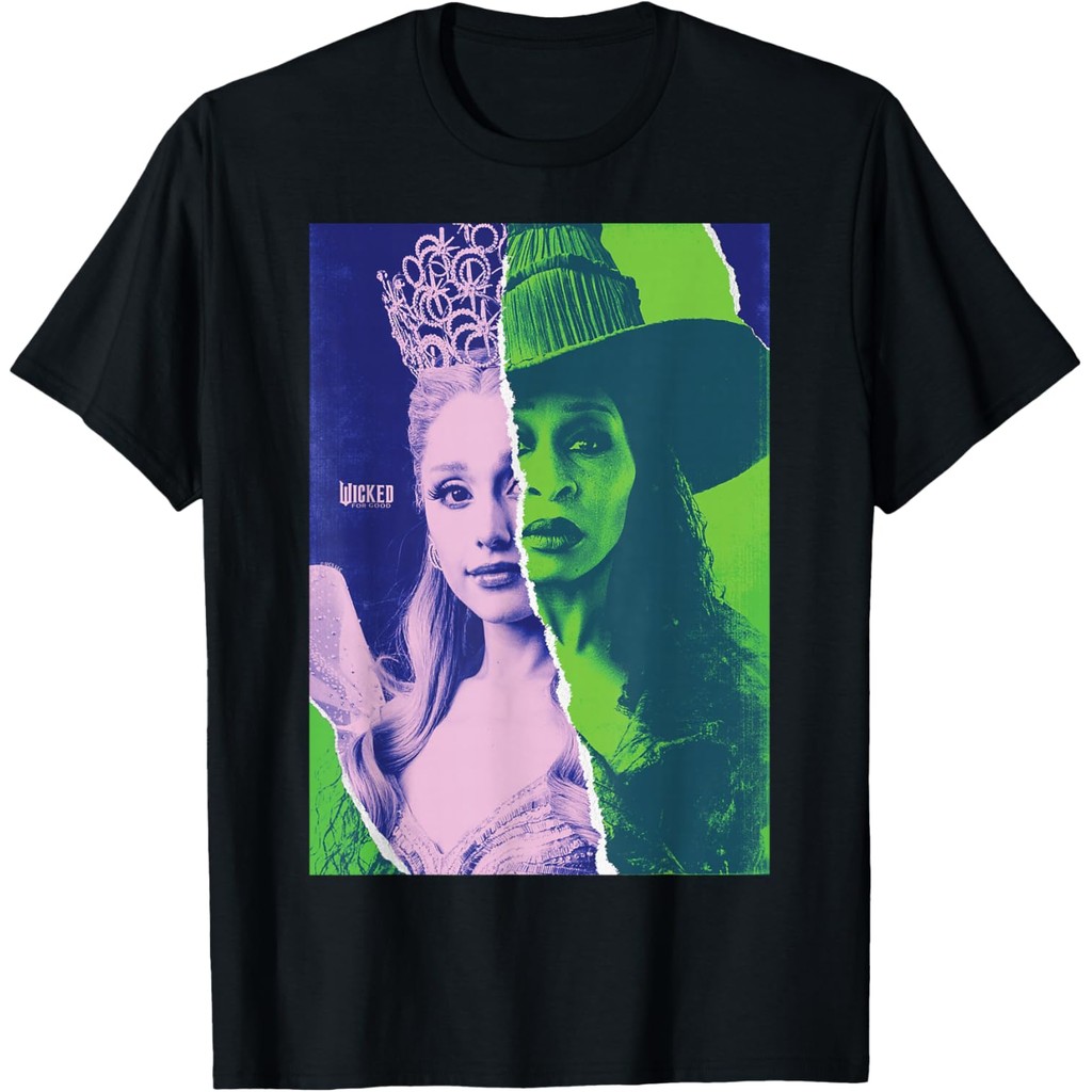 Wicked For Adult T-Shirt Glinda and Elphaba Split Portrait T-Shirt ...