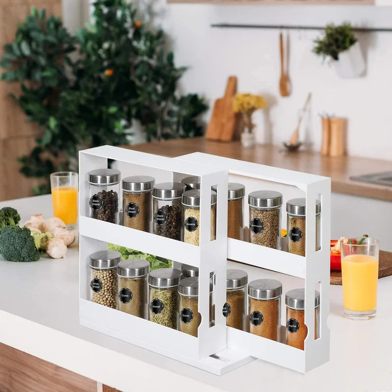 2 Tier Rotate Spice Organizer Rack Multi-Function Rotating Storage ...