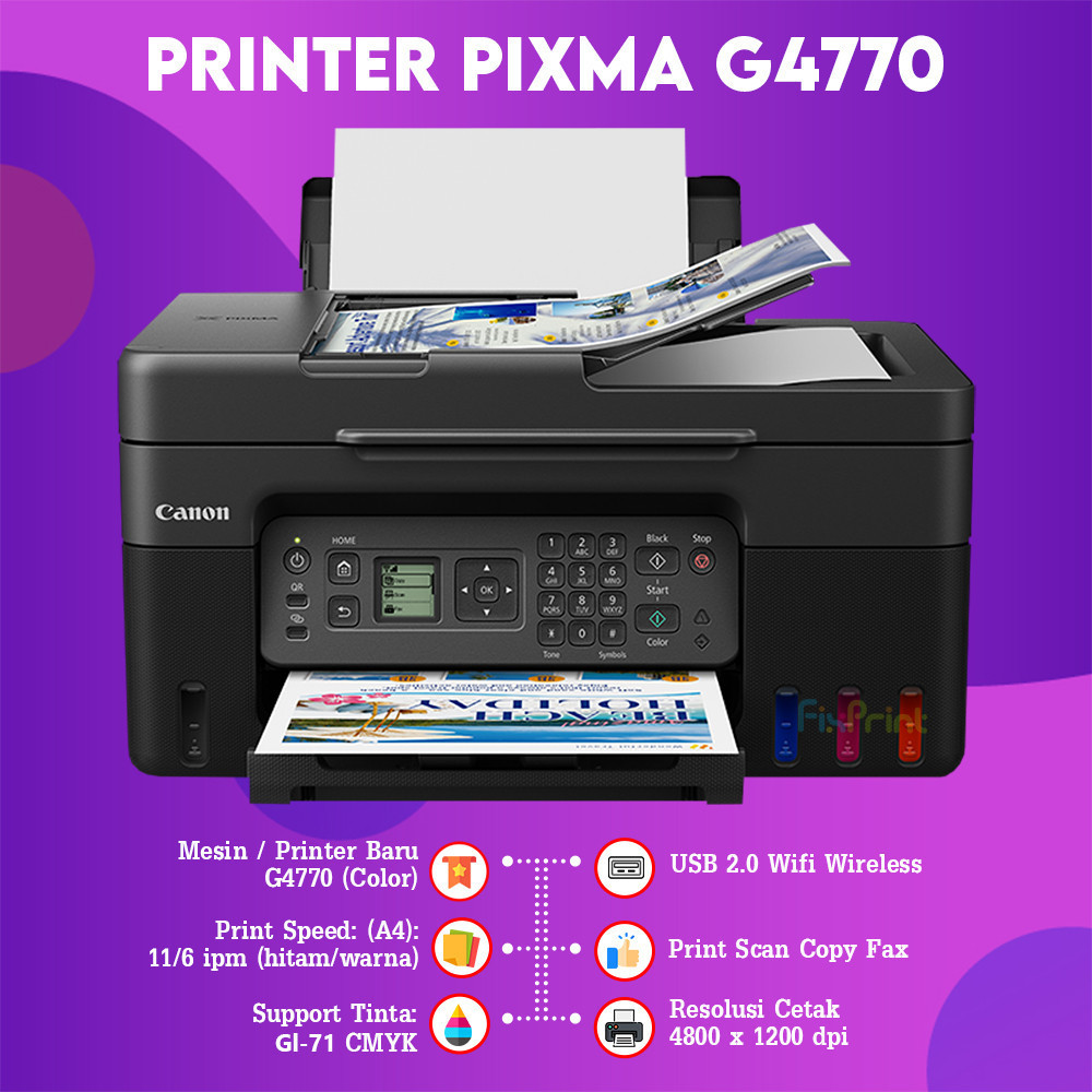 FixPrint Printer Canon G4770 G-4770 PIXMA All In One Wifi Wireless Pengganti G4010 / Canon MegaTank PIXMA G4780 (Print-Scan-Copy) Wireless ADF Duplex