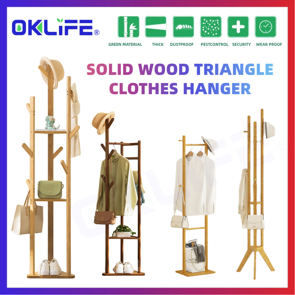 Solid Wood Freestanding Clothes Stand Bedroom Garment Rack Moisture Proof For HDB Condo Home Storage