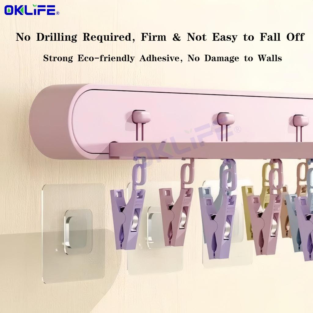 Space Saver No Drill Laundry Organizer Foldable Wall Mount 24 Clips Bra Towel Small Clothes Drying Rack view 4