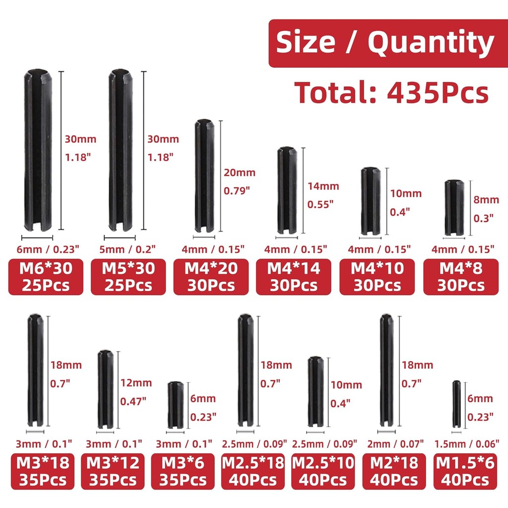 435Pcs Roll Pin Assortment Set - Slotted Spring Pin - Spring Dowel ...
