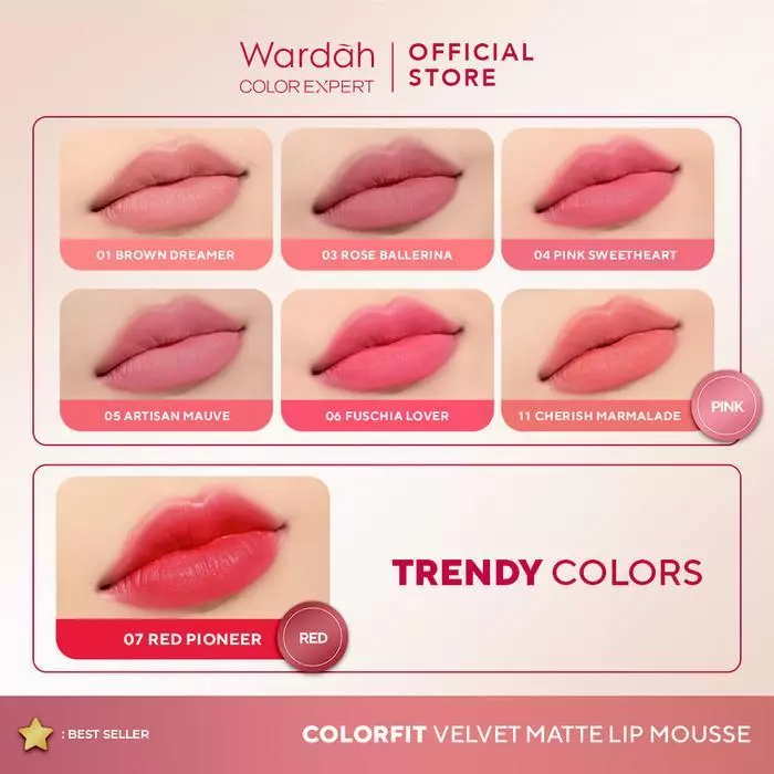 WARDAH Lip Cream Colorfit Velvet Matte Lip Mousse Lip Cream Korean Blur Anti Crack Tahan Lama 24 Jam Tidak Lengket Tekstur Creamy Liptint Lip Stain Lipgloss Lip Tint Lipstik Lipcream Longlasting Waterproof Dry Lips Smooth - Makeup - Gambar 3