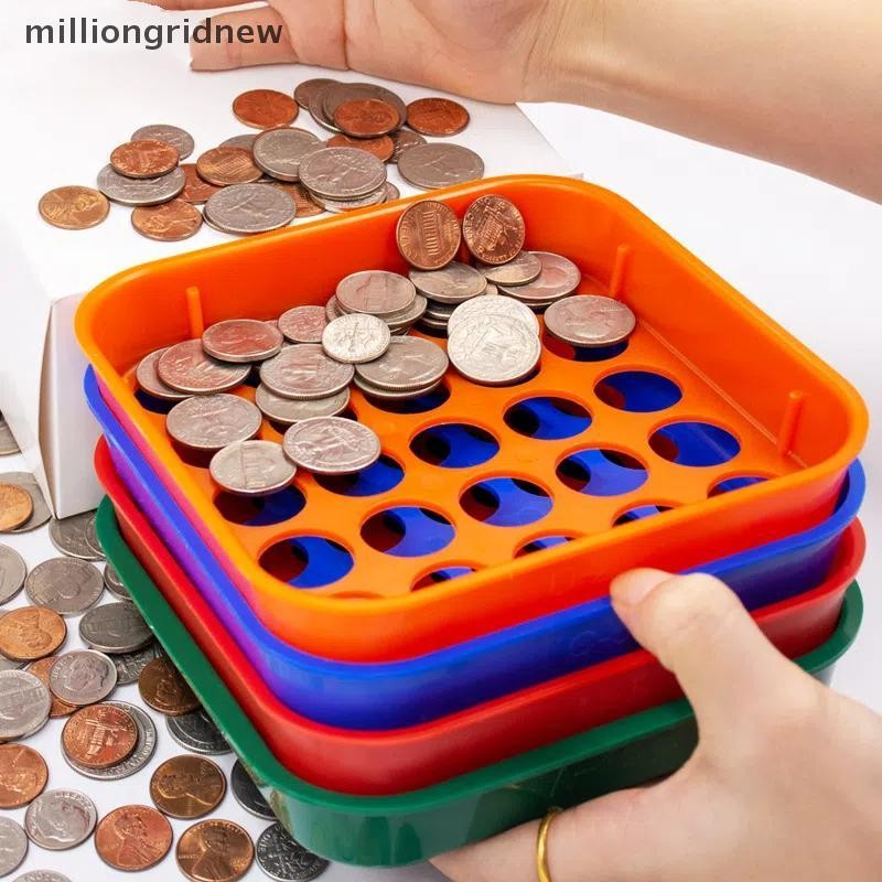 [milliongridnew] 1Set 4 Color-Coded Coin Sorting Trays, Colored Coin ...