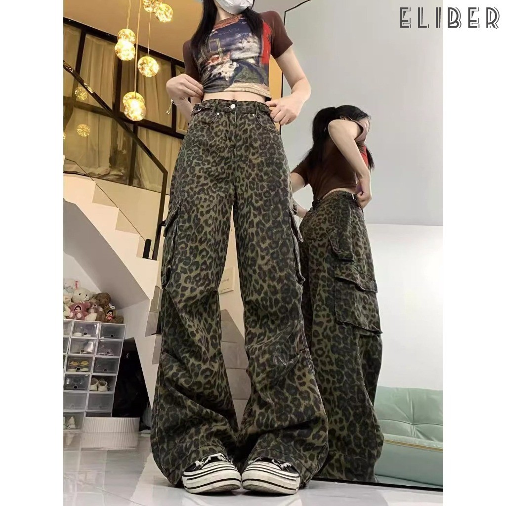 ELIBER- READY STOCK - Women's Wide Leg Jeans - American Style Leopard ...