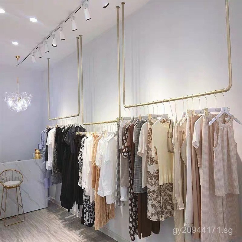 Clothes Rail Wedding Hanger Gown Rack Ceiling Mounted Gold Display Rack ...