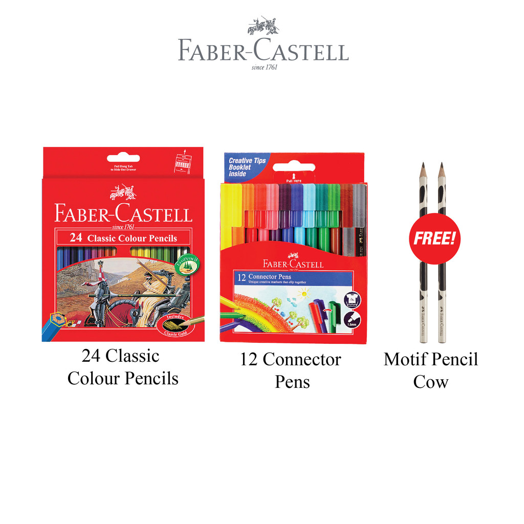 Paket Super Kreatif Faber-Castell – Classic Colour Pencils 24 + Connector Pen 12